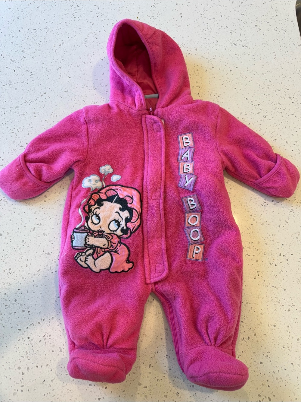 Pink Hooded Fleece One-Piece for Kids